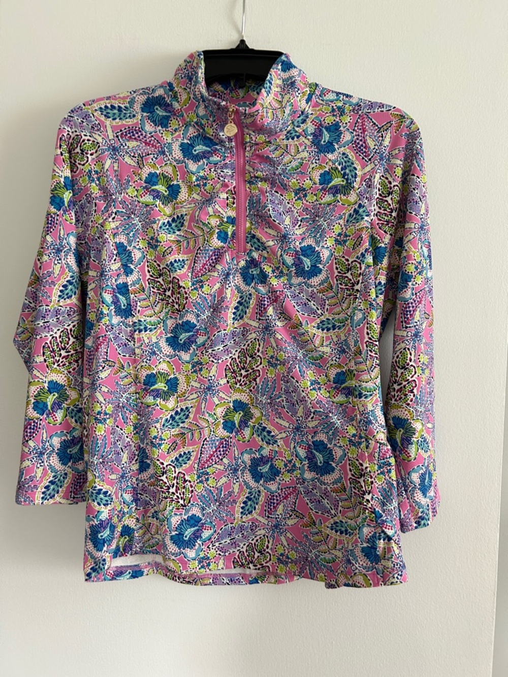 Women’s Floral Half-Zip Pullover - Pink & Blue Floral